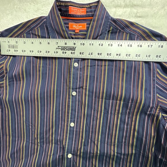 Faconnable Jeans Mens Striped Long-Sleeve Button-Up Shirt Medium Blue Cotton - Picture 5 of 7